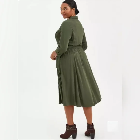 Midi Rayon Slub Belted Shirtdress - Picture 3 of 7